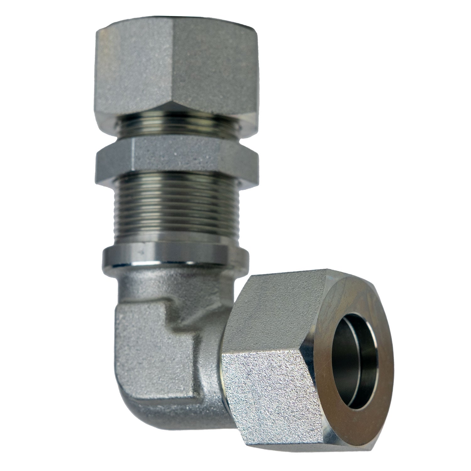 D2701-LN-S12-S12 by Midland | Hydraulic Metric Compression Fitting | DIN Bulkhead Union | 90° Elbow | Heavy | S12 Tube OD x S12 Tube OD | Steel