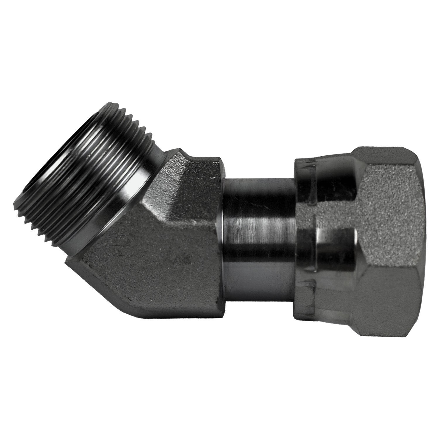 FS65021616 by Midland | Hydraulic Adapter | 45° Elbow | 1" Male O-Ring Face Seal x 1" Female O-Ring Face Seal Swivel | Steel