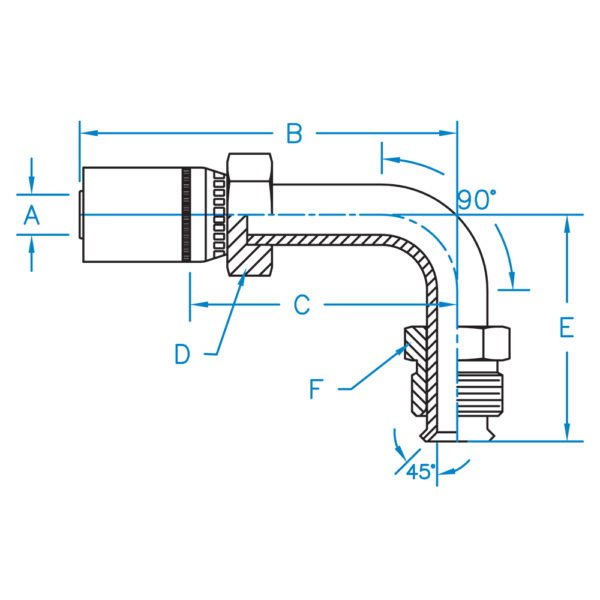 MIX90-04-03 by Kurt Hydraulics | Jump Size | 45° Elbow | Male SAE Inverted Flare | 90° Elbow | Swivel | for 1/4" Hose ID