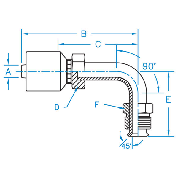 MIX90-08-08-K2 by Kurt Hydraulic | K2 Series | 1/2" Hose Barb x 1/2" Male SAE 45° Inverted Flare | 90° Elbow | Carbon Steel