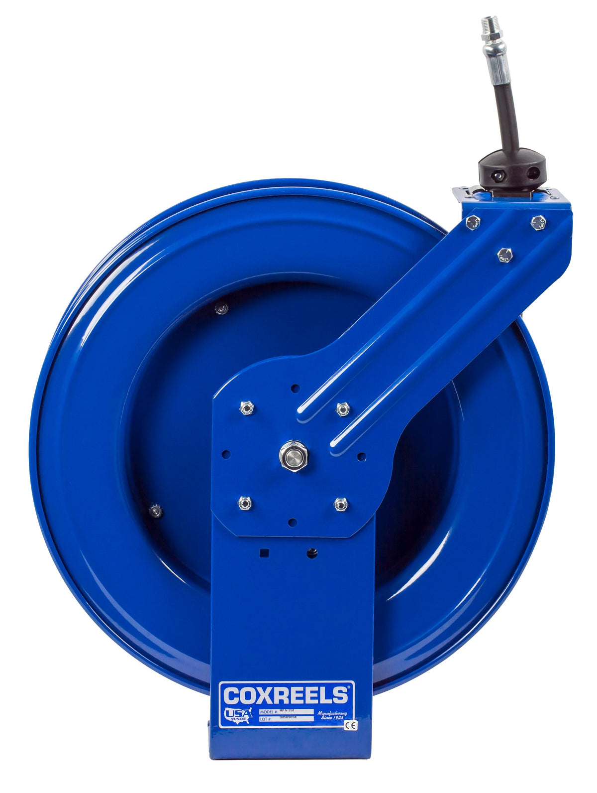 MP-N-435 by Coxreels | SH Series | 2,500 PSI Spring Driven Hose Reel for Air, Water & Oil | 1/2" Hose ID, 1/2" FNPT Inlet x 1/2" MNPT Hose End | Steel | 35ft Rubber Hose Included