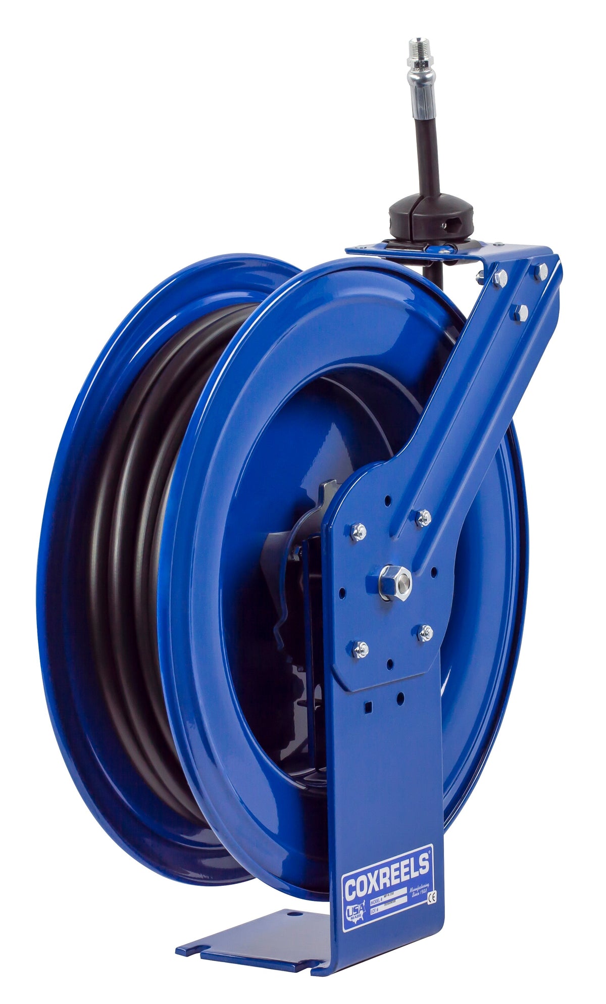 MP-N-450 by Coxreels | SH Series | 2,500 PSI Spring Driven Hose Reel for Air, Water & Oil | 1/2" Hose ID, 1/2" FNPT Inlet x 1/2" MNPT Hose End | Steel | 50ft Rubber Hose Included