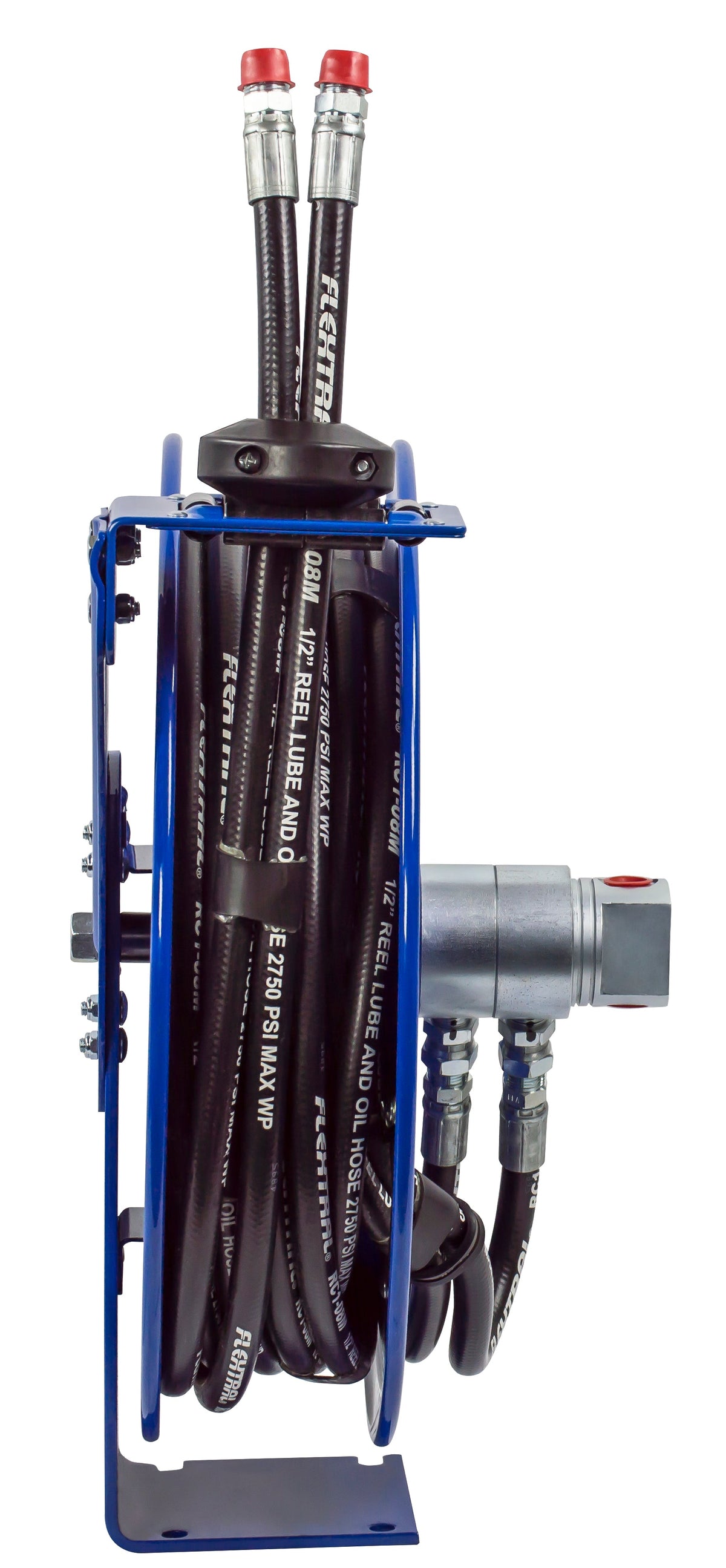 MPD-N-430 by Coxreels | MPD Series | 2,500 PSI Dual Hose Spring Driven Hose Reel for Hydraulic Oil | 1/2" Hose ID, 3/8" FNPT Inlet x 3/8" MNPT Hose End | Steel | 30ft Synthetic Rubber Hose Included