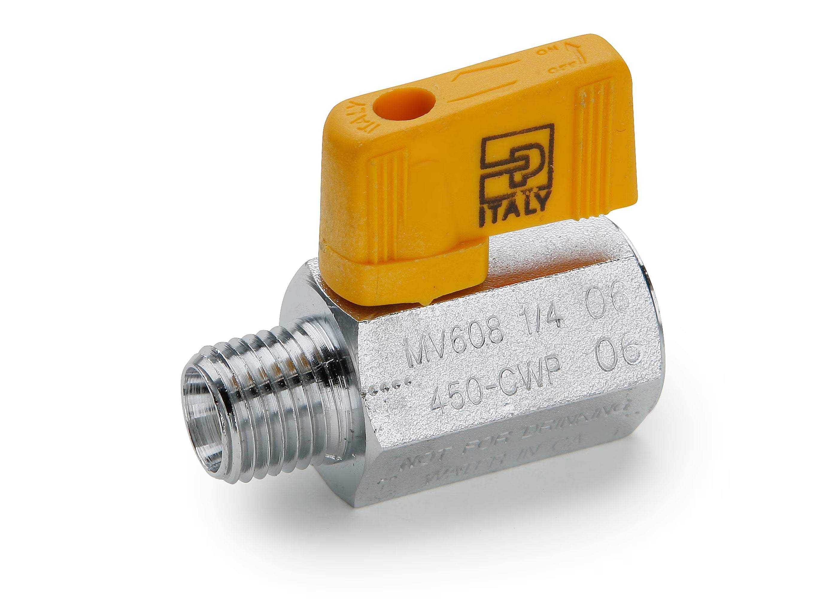 MV608-6 by Parker | Ball Valve | 3/8" Male-Female Pipe Thread | .83" Hex | 1.72" Length | Straight | Chrome Plated Brass | Pack of 10