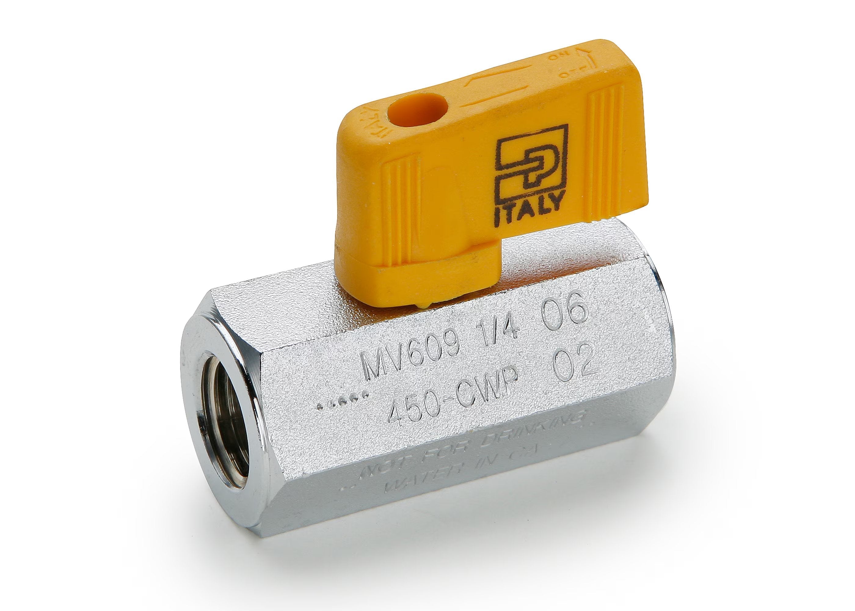 MV609-6 by Parker | Ball Valve | 3/8" Female Pipe Thread | .83" Hex | 1.71" Length | Straight | Chrome Plated Brass | Pack of 10