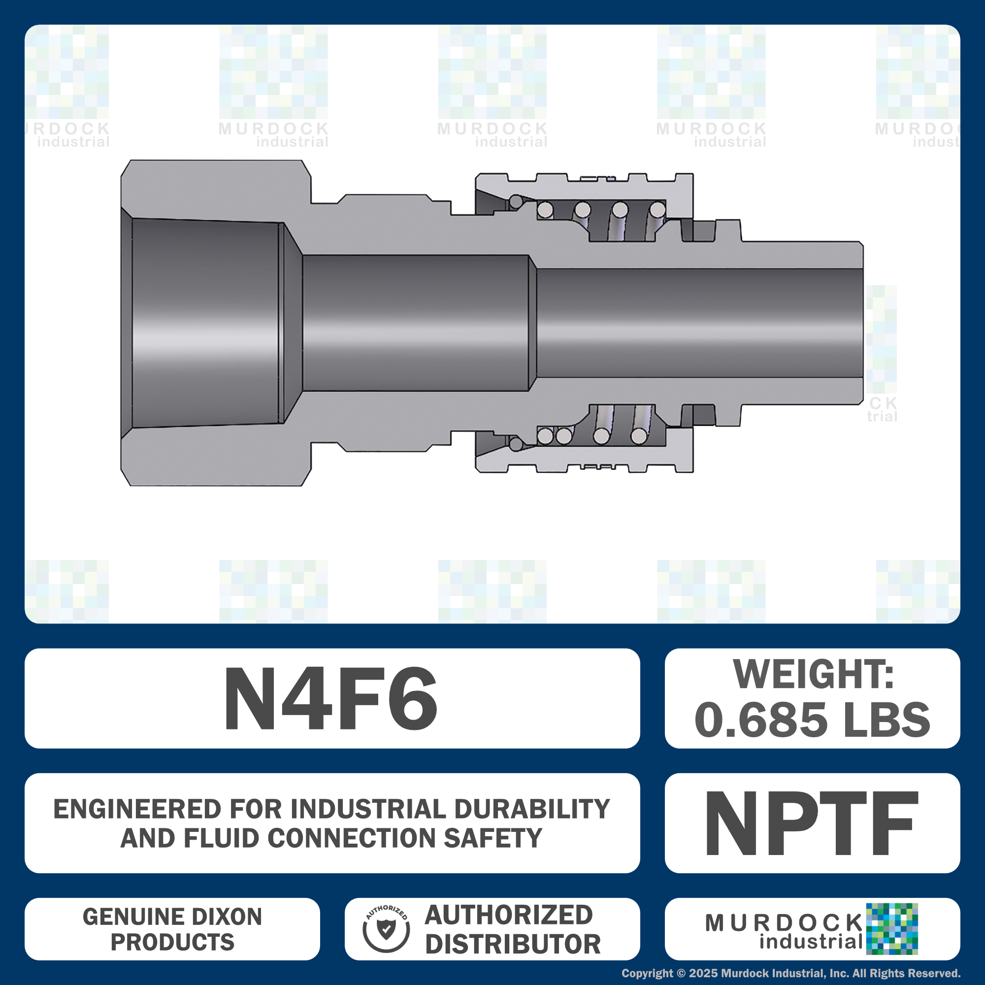 N4F6 by Dixon Valve | Pneumatic Quick Disconnect Coupling | Dix-Lock® N-Series | 3/4" Female NPTF x 1/2" Body Size | Plug | Steel