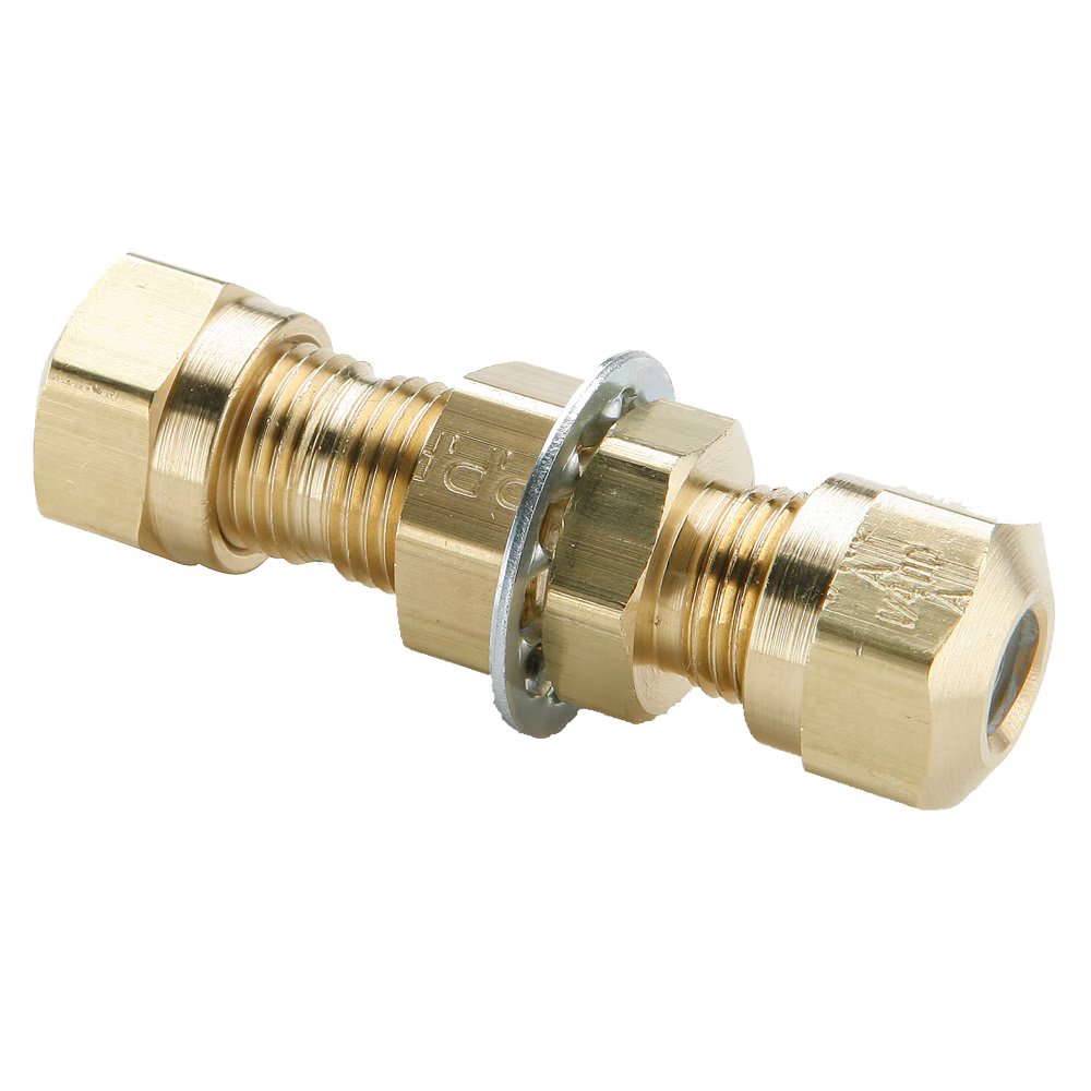 62NBH-3 by Parker | Air Brake–NTA® Fittings | Bulkhead Union | 3/16" Tube Size x 5/16" Thread | 7/16 Hex B | 7/16" Hex C | 1.80" Length | Straight | Brass | Pack of 25