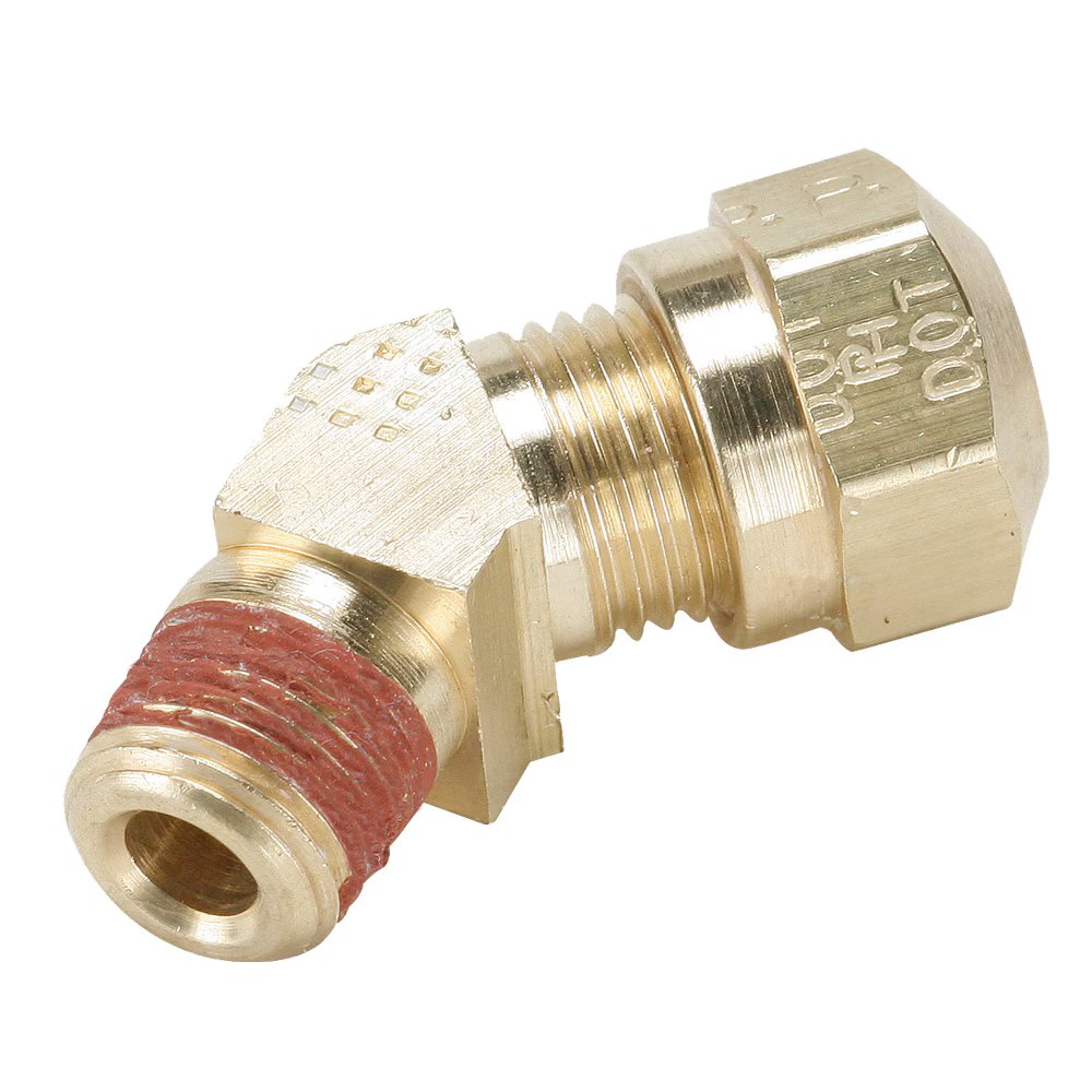 VS279NTA-12-8 by Parker | Air Brake–NTA® Fittings | 3/4" Tube Size x 1/2" Male Pipe Thread x 1" Thread | 45° Elbow | Brass | Pack of 10