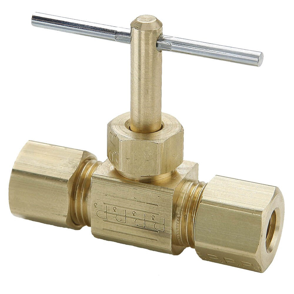 NV105C-6 by Parker | Needle Valve | 3/8" Tube Size Compression | 1.93" Length | Straight | Brass | Pack of 10