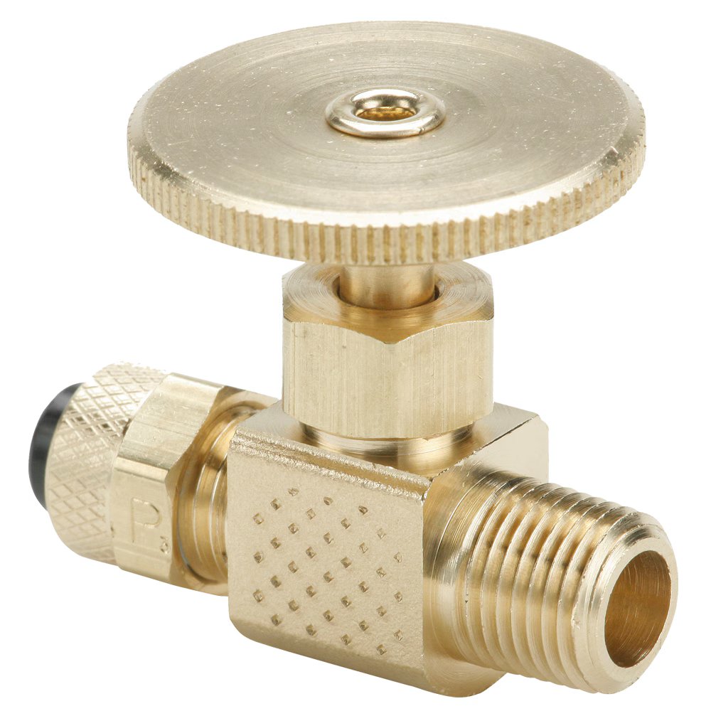 NV311P-6-4 by Parker | Needle Valve | 3/8" Poly-Tite x 1/4" Male Pipe Thread | Straight | Brass | Pack of 10