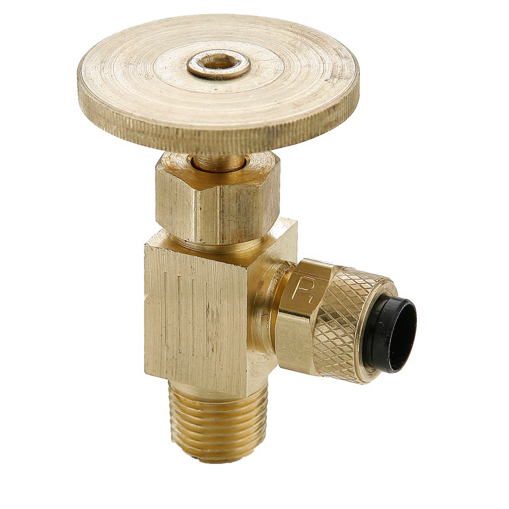 NV312P-4-2 by Parker | Needle Valve | 1/4" Poly-Tite x 1/8" Male Pipe Thread | 90° Elbow | Brass | Pack of 10
