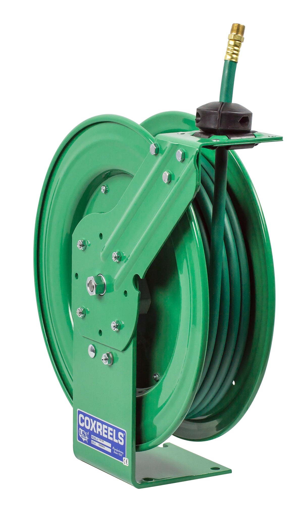 P-NP-350 by Coxreels | Nitro-Pro Series | 300 PSI Spring Driven Hose Reel for Nitrogen | 3/8" Hose ID, 3/8" FNPT Inlet x 3/8" MNPT Hose End | Steel | 50ft PVC Hose Included