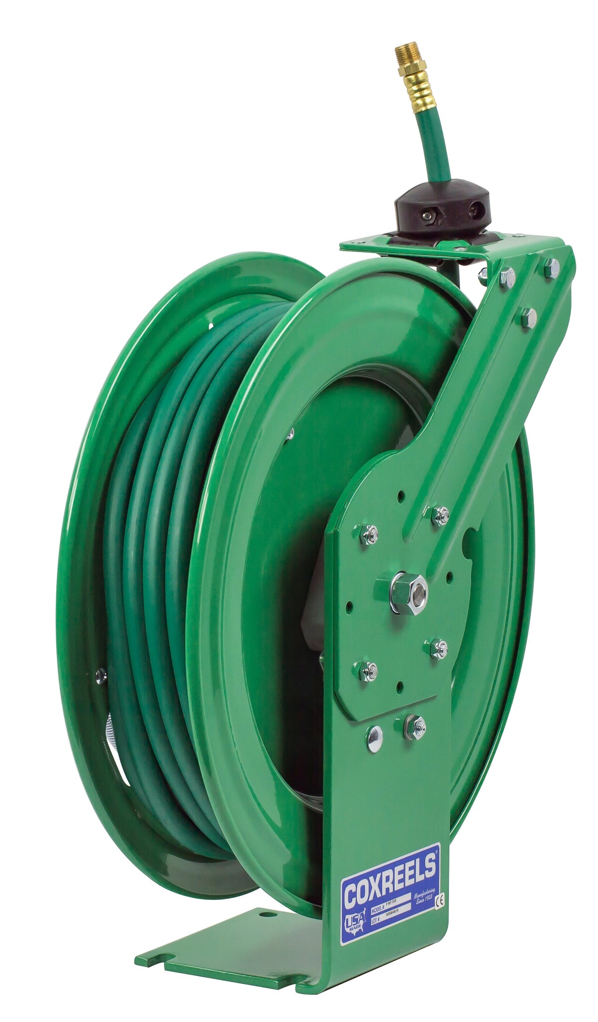 P-NP-350 by Coxreels | Nitro-Pro Series | 300 PSI Spring Driven Hose Reel for Nitrogen | 3/8" Hose ID, 3/8" FNPT Inlet x 3/8" MNPT Hose End | Steel | 50ft PVC Hose Included