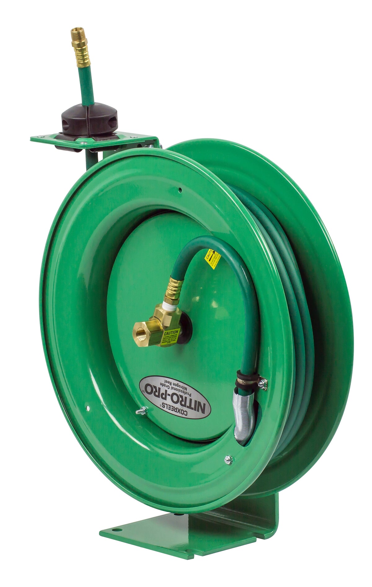 P-NP-350 by Coxreels | Nitro-Pro Series | 300 PSI Spring Driven Hose Reel for Nitrogen | 3/8" Hose ID, 3/8" FNPT Inlet x 3/8" MNPT Hose End | Steel | 50ft PVC Hose Included