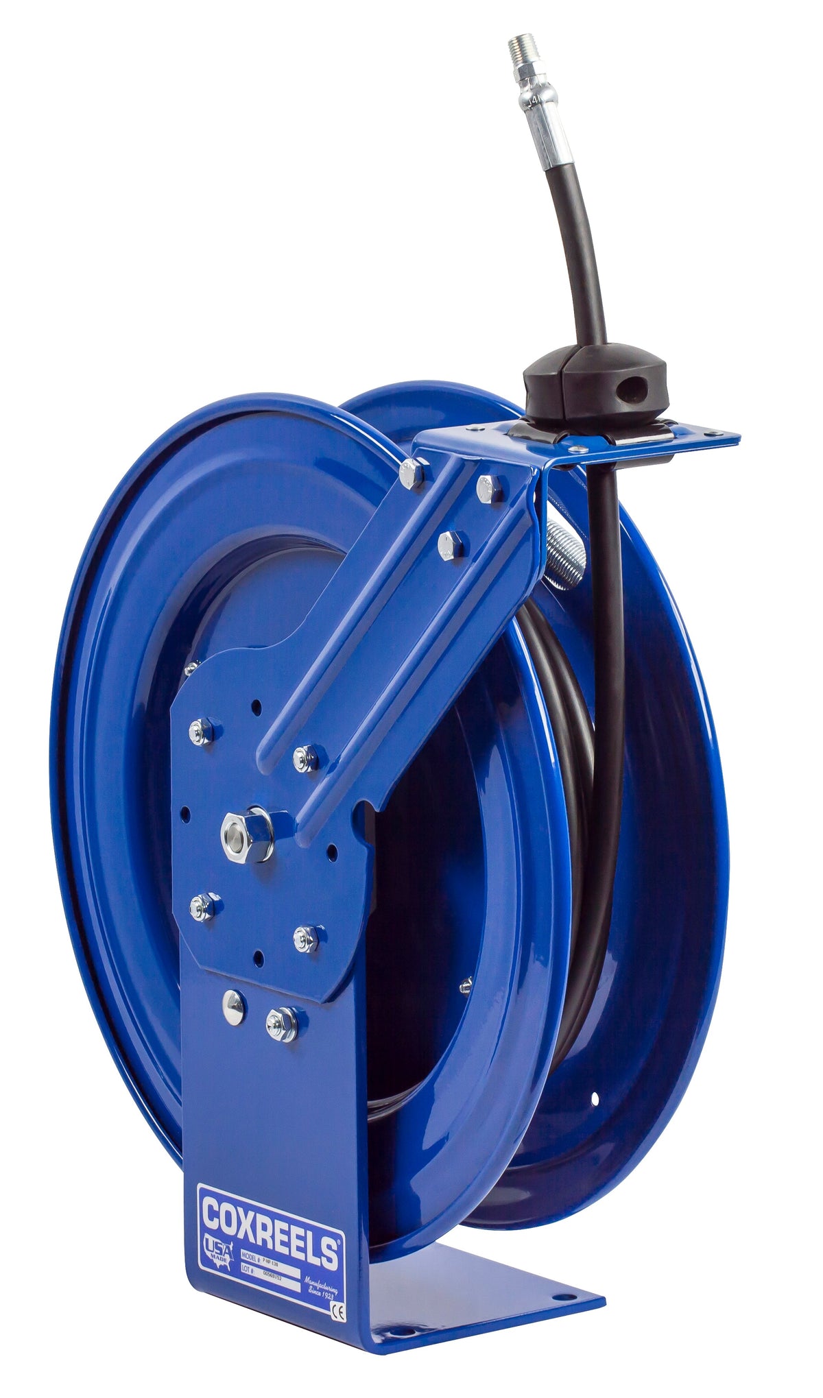 P-HP-135 by Coxreels | P Series | 5,000 PSI Spring Driven Hose Reel | 1/4" Hose ID, 1/4" FNPT Inlet x 1/4" MNPT Hose End | Steel | 35ft Rubber Hose Included