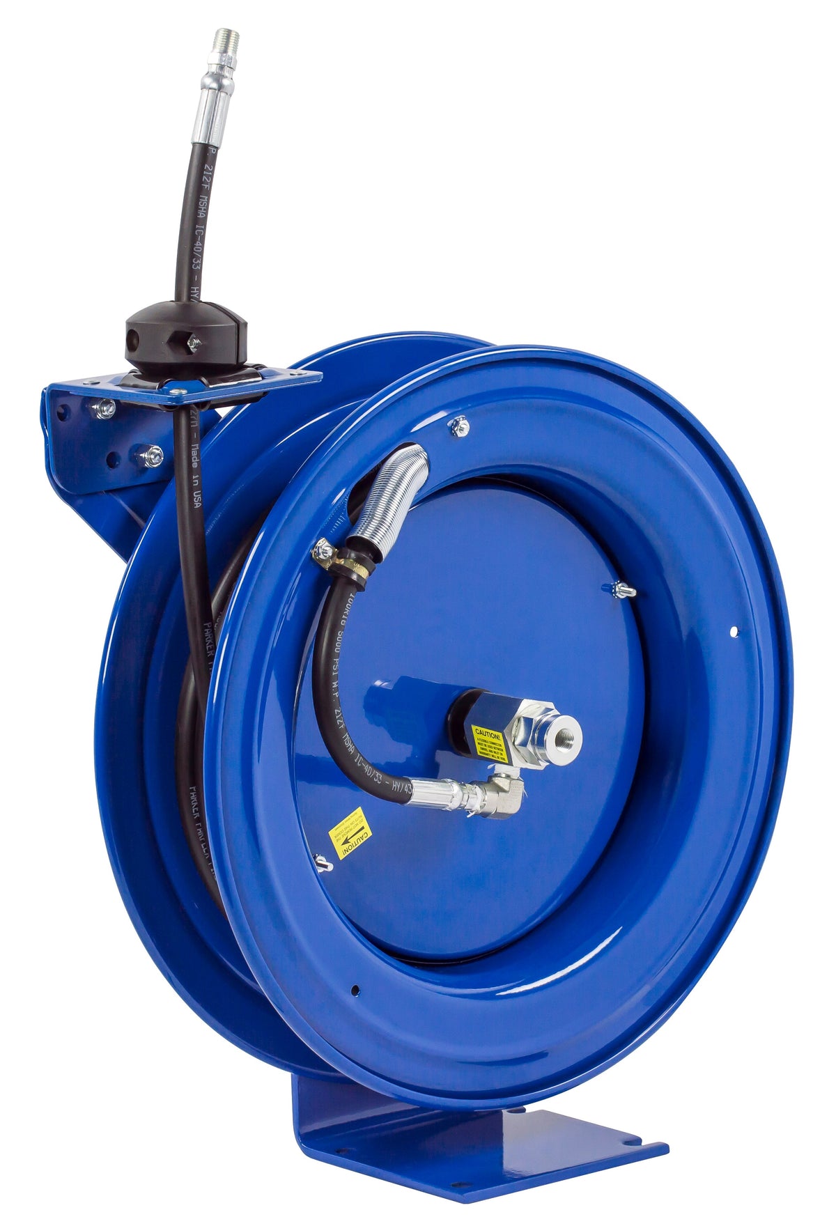 P-HP-125 by Coxreels | P Series | 5,000 PSI Spring Driven Hose Reel | 1/4" Hose ID, 1/4" FNPT Inlet x 1/4" MNPT Hose End | Steel | 25ft Rubber Hose Included