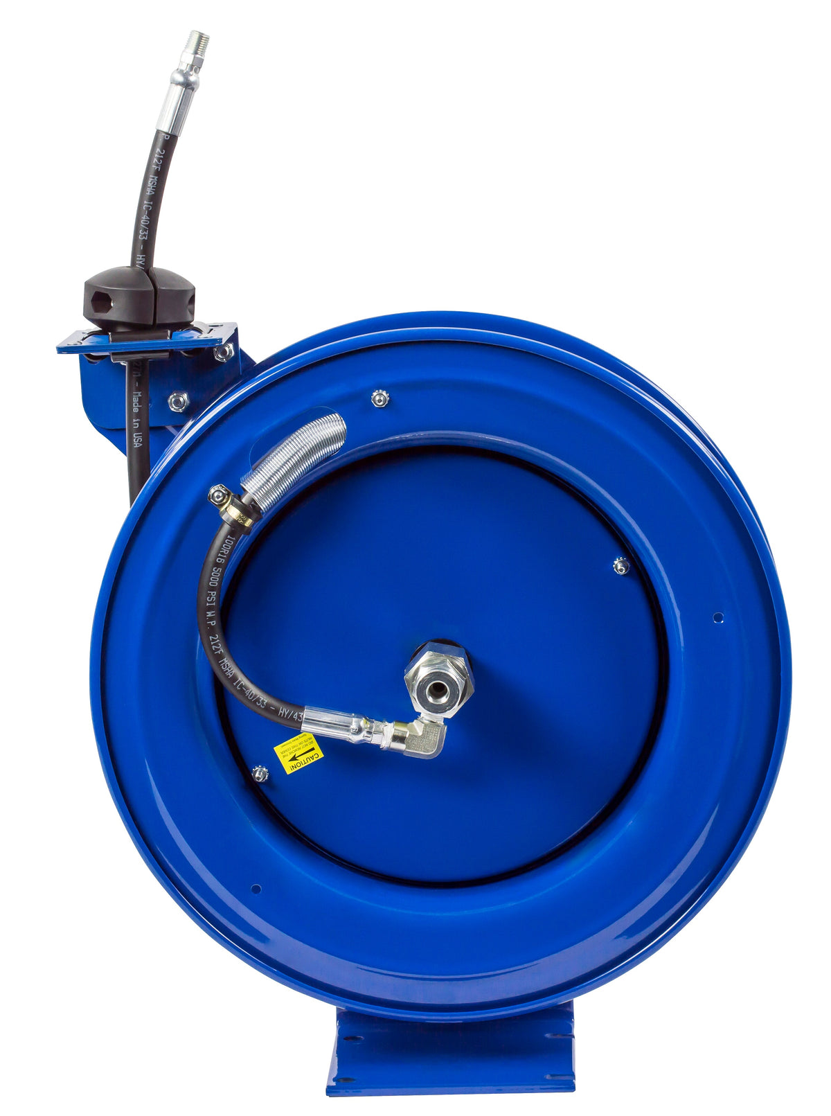 P-HP-330 by Coxreels | P Series | 4,000 PSI Spring Driven Hose Reel | 3/8" Hose ID, 3/8" FNPT Inlet x 3/8" MNPT Hose End | Steel | 30ft Rubber Hose Included