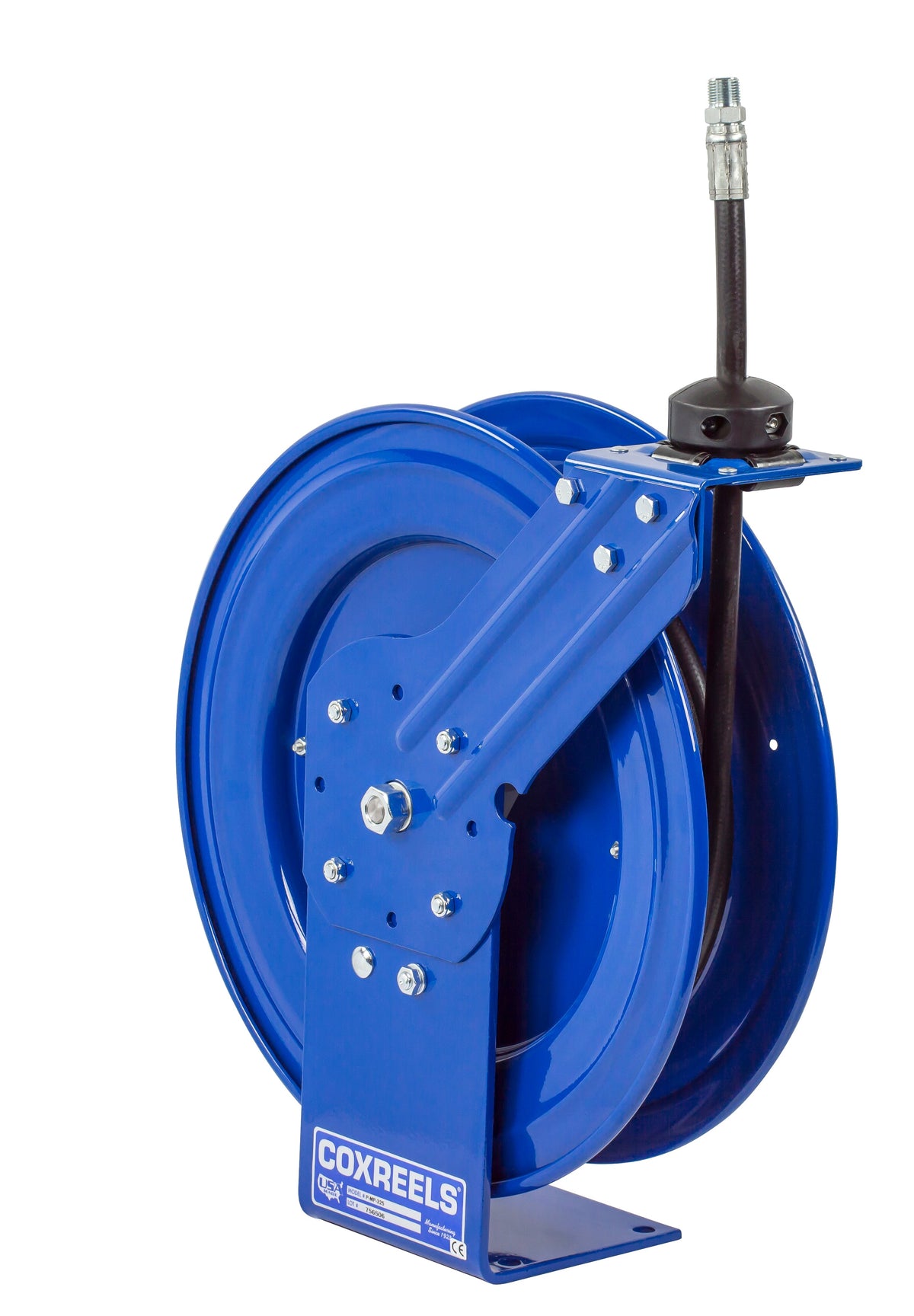 P-MP-330 by Coxreels | P Series | 3,000 PSI Spring Driven Hose Reel | 3/8" Hose ID, 3/8" FNPT Inlet x 3/8" MNPT Hose End | Steel | 30ft Rubber Hose Included