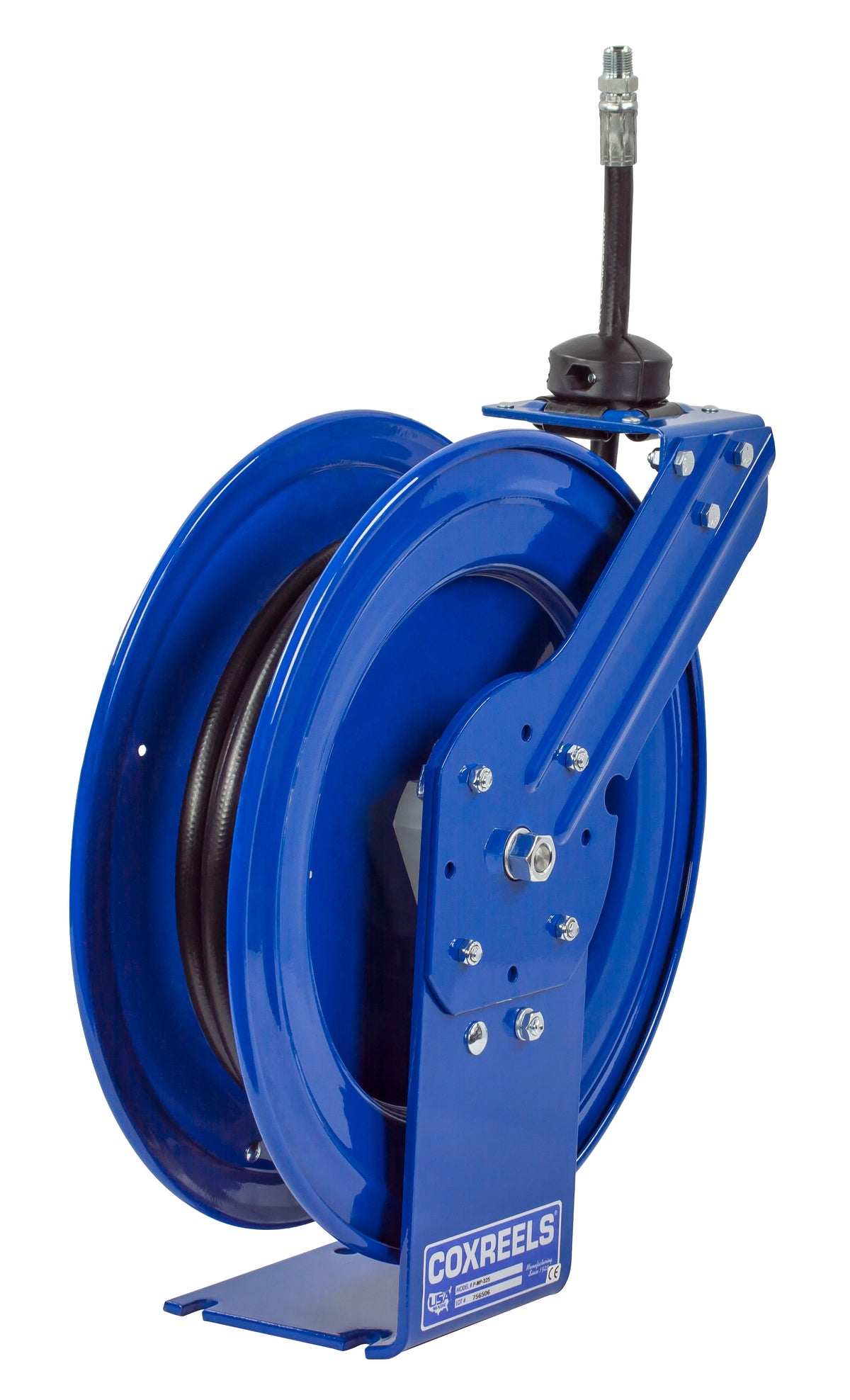 P-MP-330 by Coxreels | P Series | 3,000 PSI Spring Driven Hose Reel | 3/8" Hose ID, 3/8" FNPT Inlet x 3/8" MNPT Hose End | Steel | 30ft Rubber Hose Included