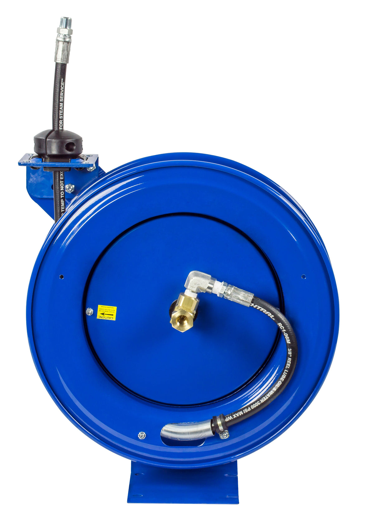 P-MP-425 by Coxreels | P Series | 2,500 PSI Spring Driven Hose Reel | 1/2" Hose ID, 1/2" FNPT Inlet x 1/2" MNPT Hose End | Steel | 25ft Rubber Hose Included