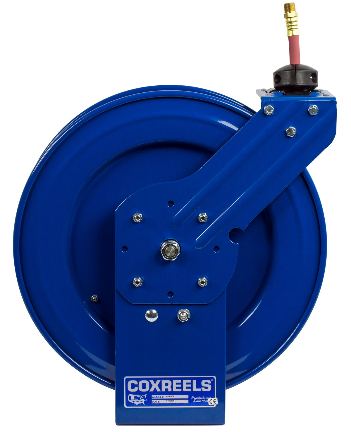 P-LP-415 by Coxreels | P Series | 300 PSI Spring Driven Hose Reel | 1/2" Hose ID, 1/2" FNPT Inlet x 1/2" MNPT Hose End | Steel | 15ft PVC Hose Included
