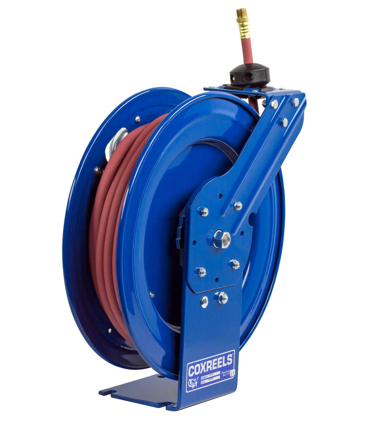 P-LP-340 by Coxreels | P Series | 300 PSI Spring Driven Hose Reel | 3/8" Hose ID, 3/8" FNPT Inlet x 3/8" MNPT Hose End | Steel | 40ft PVC Hose Included