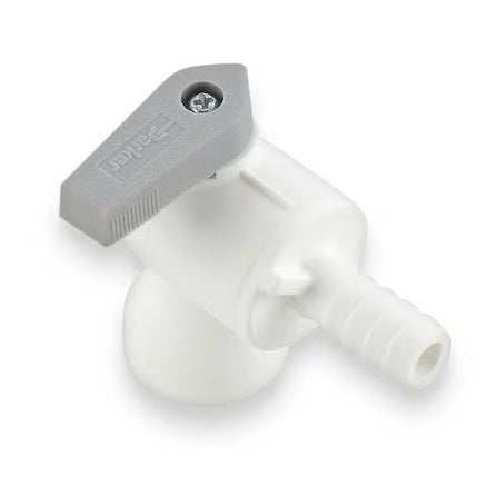 PBPP4VFE4 by Parker | Ball Valve | 1/4" Barb x 1/4" Female NPT Thread | 2.13" Length | 90° Elbow | White | Polypropylene
