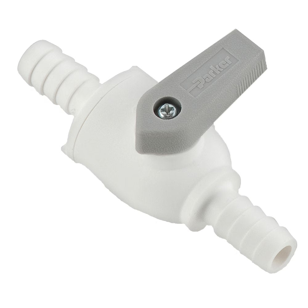 PBPP8VUC8 by Parker | Ball Valve | 1/2" Barb x 1/2" Barb | 2.91" Length | Straight | White | Polypropylene