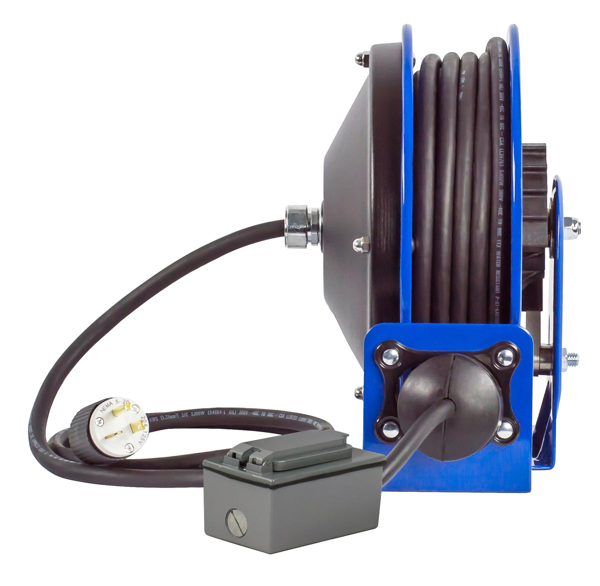 PC10-3012-F by Coxreels | PC10 Series | Spring Driven Power Cord Reel with Duplex GFCI Receptacle | 12/3 SJO Cord, 20A, 115V | Steel | 30ft Cord Included