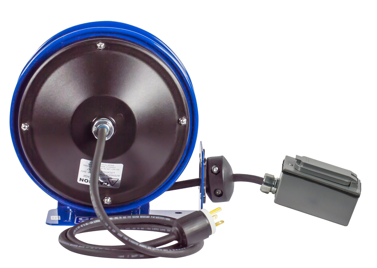 PC10-3012-F by Coxreels | PC10 Series | Spring Driven Power Cord Reel with Duplex GFCI Receptacle | 12/3 SJO Cord, 20A, 115V | Steel | 30ft Cord Included