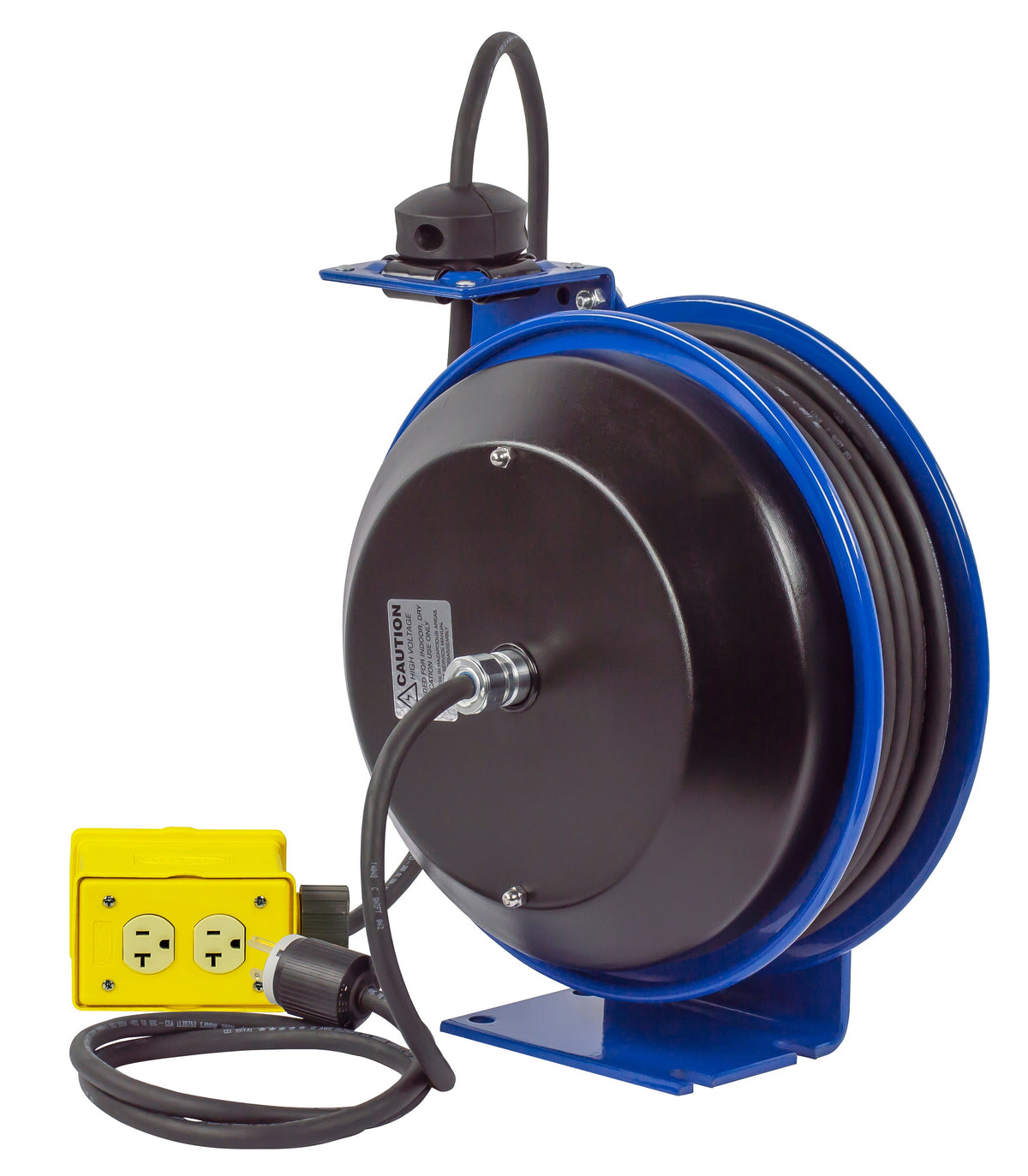 PC13-3512-B by Coxreels | PC Series | Spring Driven Power Cord Reel with Quad Industrial Receptacle | 12/3 SJO Cord, 20A, 115V | Steel | 35ft Cord Included