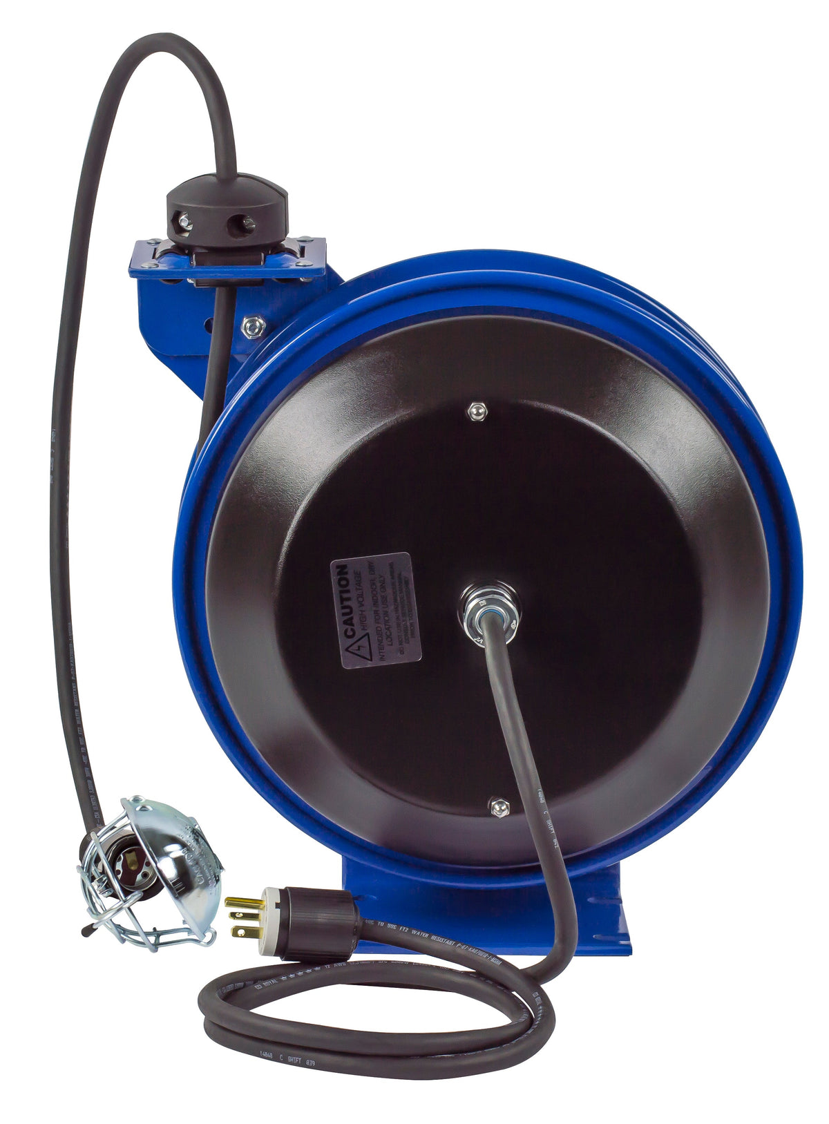 PC13-5016-E by Coxreels | PC Series | Spring Driven Power Cord Reel with Incandescent Cage Light | 16/3 SJTO Cord, 13A, 115V | Steel | 50ft Cord Included