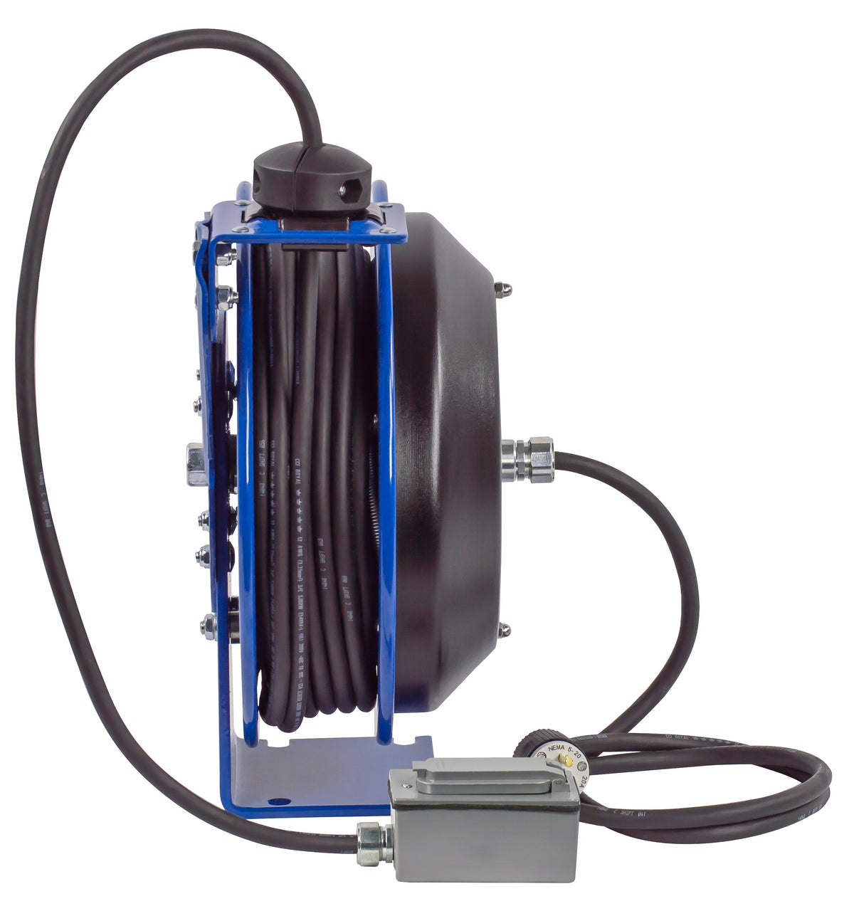 PC13-3512-F by Coxreels | PC Series | Spring Driven Power Cord Reel with Duplex Industrial Receptacle | 16/3 SJO Cord, 20A, 115V | Steel | 35ft Cord Included