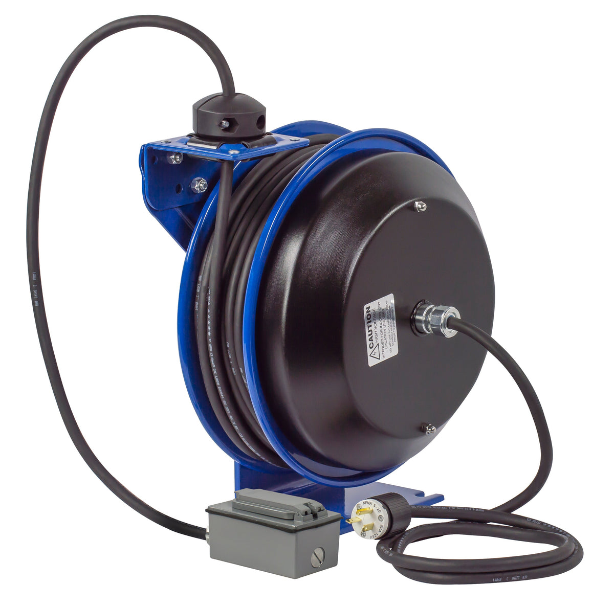 PC13-5016-F by Coxreels | PC Series | Spring Driven Power Cord Reel with Duplex Industrial Receptacle | 16/3 SJO Cord, 13A, 115V | Steel | 50ft Cord Included