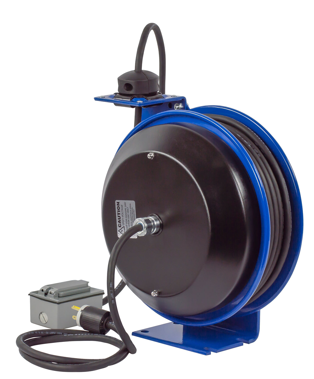 PC13-5012-F by Coxreels | PC Series | Spring Driven Power Cord Reel with Duplex Industrial Receptacle | 12/3 SJO Cord, 20A, 115V | Steel | 50ft Cord Included