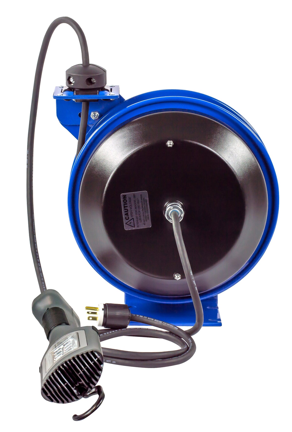 PC13-5016-K by Coxreels | PC Series | Spring Driven Power Cord Reel with LED Light with Tool Tap | 16/3 SJTO Cord, 13A, 115V | Steel | 50ft Cord Included