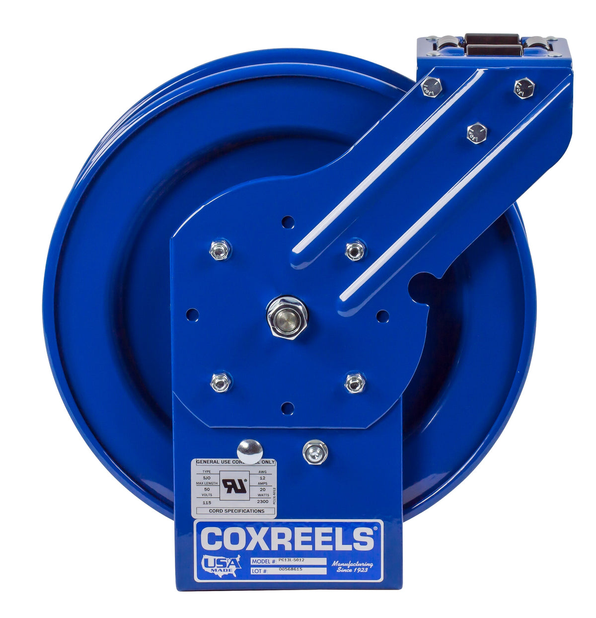 PC13L-5016 by Coxreels | PC Series | Spring Driven Cord Reel | 16/3 SJO Cord, 25A, 115V | Steel | 50ft Capacity, Cord Not Included