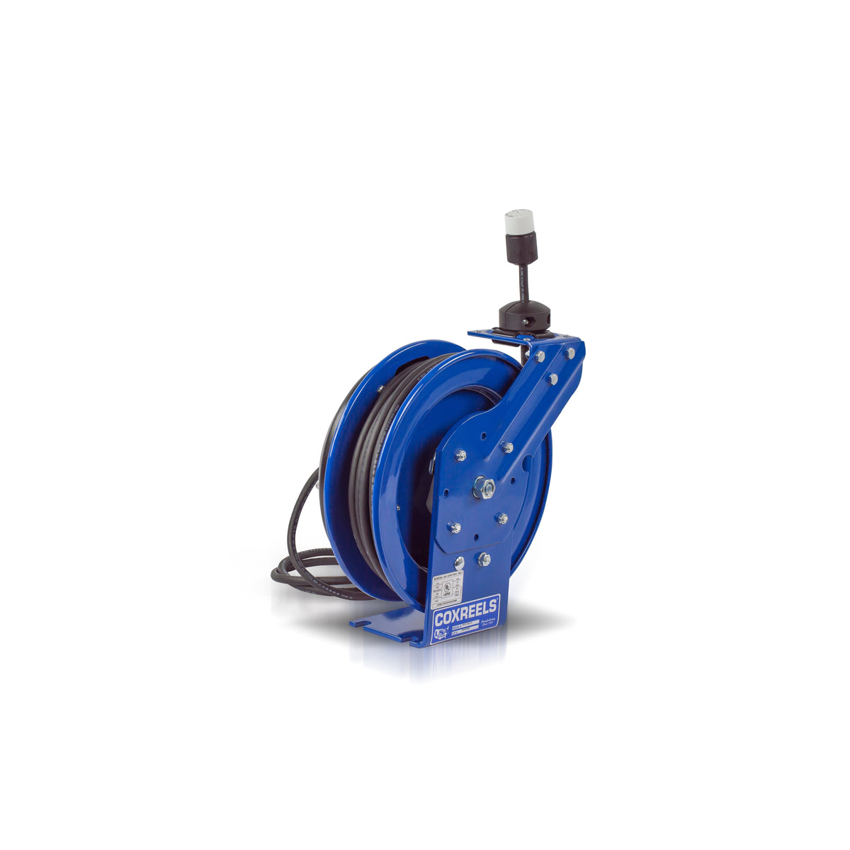 PC13-3516-A by Coxreels | PC Series | Spring Driven Power Cord Reel with Single Industrial Receptacle | 16/3 SJO Cord, 13A, 115V | Steel | 35ft Cord Included