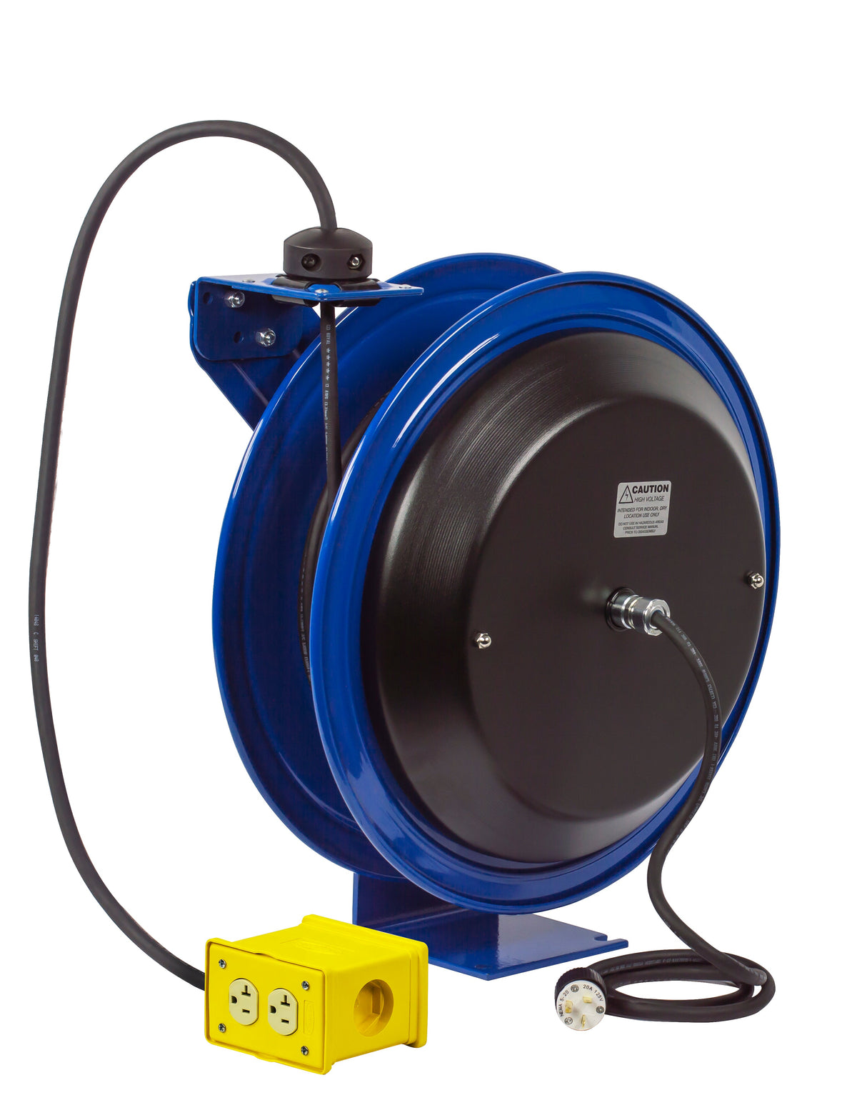 PC19-7512-B by Coxreels | PC Series | Spring Driven Power Cord Reel with Quad Industrial Receptacle | 12/3 SJO Cord, 20A, 115V | Steel | 75ft Cord Included