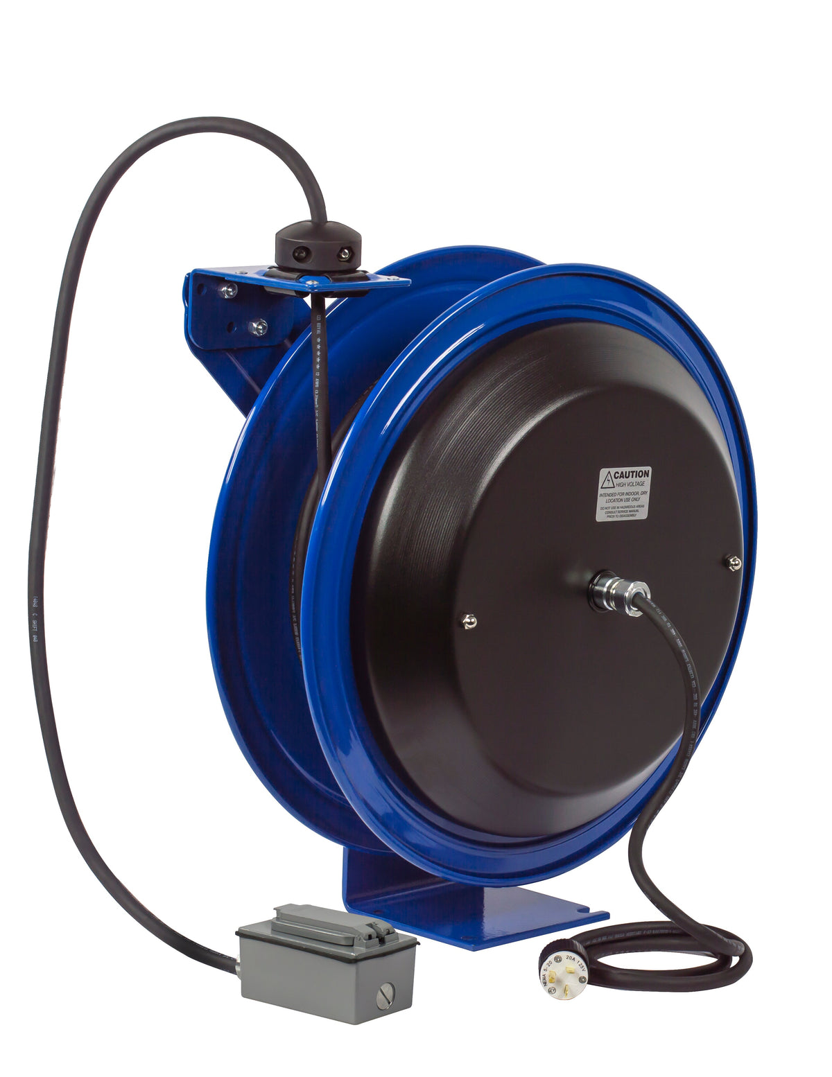PC19-7512-F by Coxreels | PC Series | Spring Driven Power Cord Reel with Duplex Industrial Receptacle | 12/3 SJO Cord, 20A, 115V | Steel | 75ft Cord Included