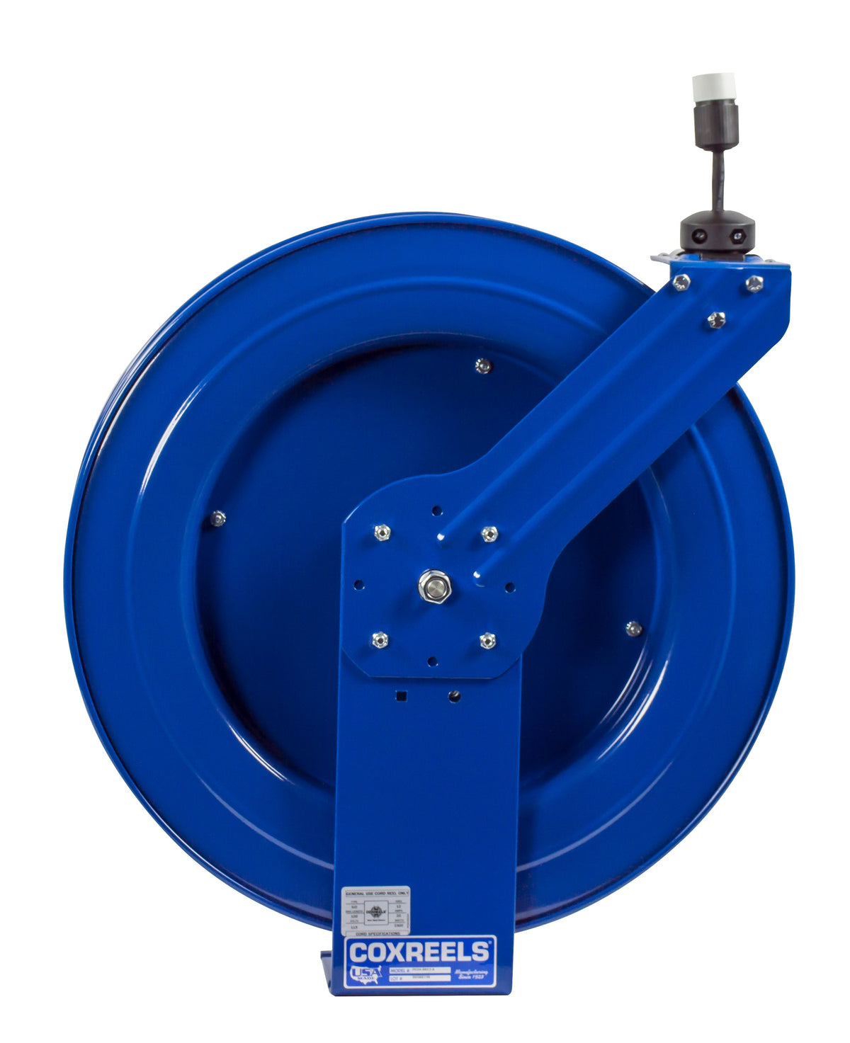 PC24-0012-A by Coxreels | PC Series | Spring Driven Power Cord Reel with Single Industrial Receptacle | 12/3 SJO Cord, 20A, 115V | Steel | 100ft Cord Included
