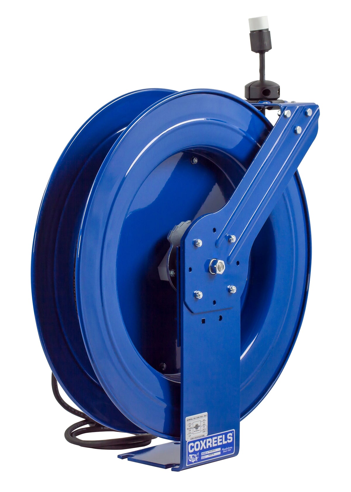 PC24-0016-A by Coxreels | PC Series | Spring Driven Power Cord Reel with Single Industrial Receptacle | 16/3 SJO Cord, 13A, 115V | Steel | 100ft Cord Included