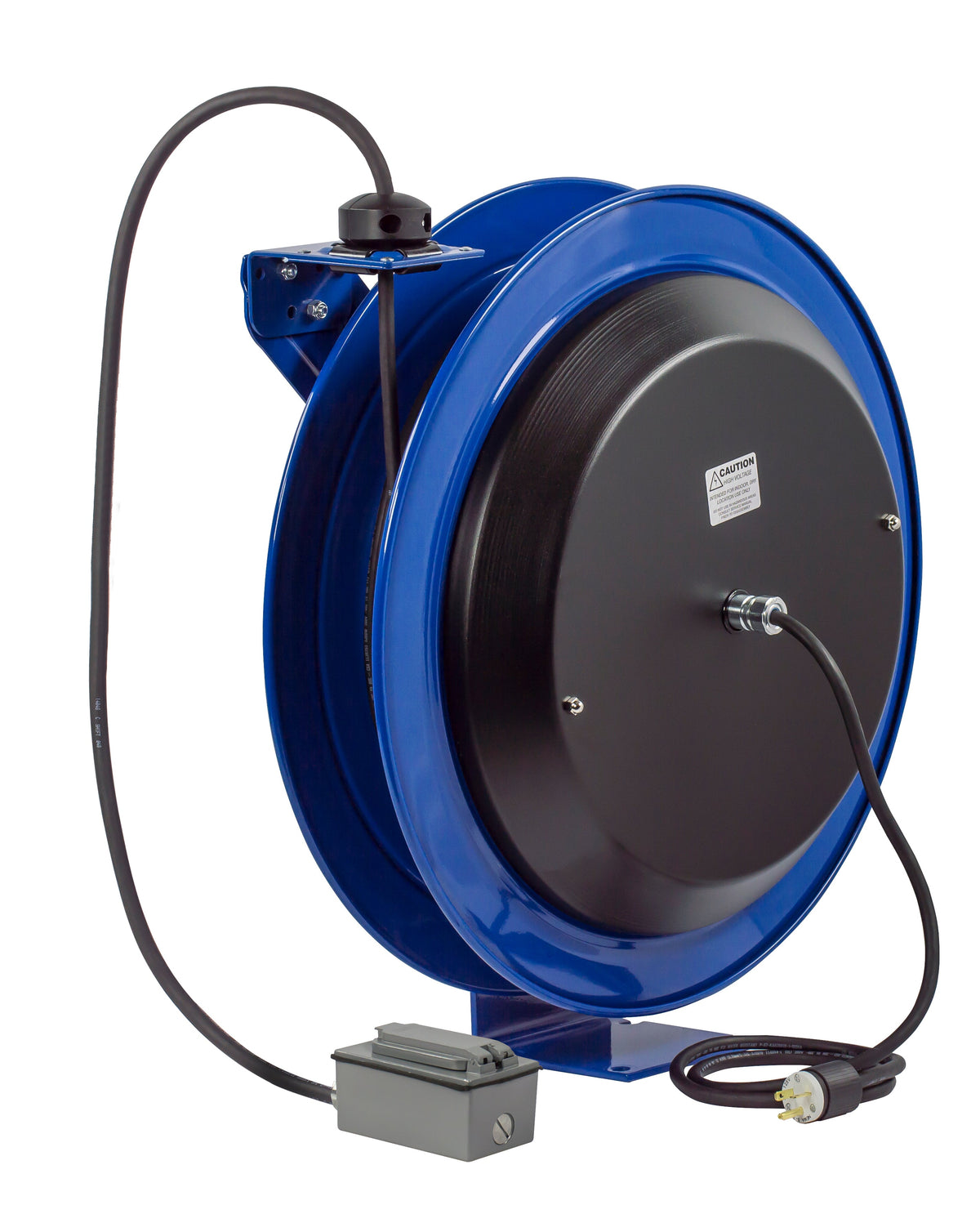 PC24-0016-F by Coxreels | PC Series | Spring Driven Power Cord Reel with Duplex Industrial Receptacle | 16/3 SJO Cord, 13A, 115V | Steel | 100ft Cord Included