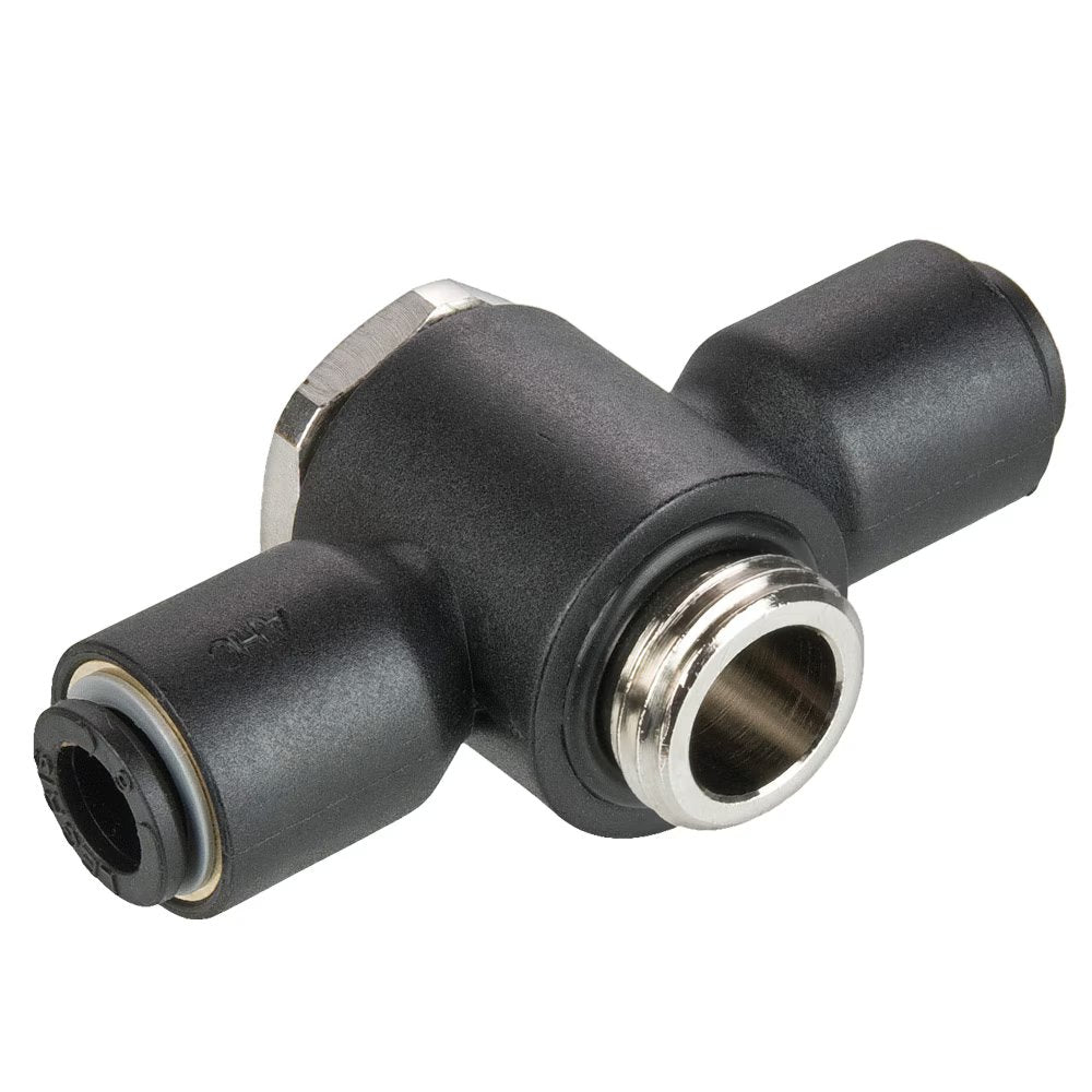 32PLPDJ-8M-6G by Parker | Prestolok PLP Composite Push-to-Connect Fittings | Modular Fitting | 20mm Hex | 8mm Double Banjo x 3/8" Male BSPP Thread | 30.5mm Length (L/2) | Glass-Reinforced Nylon | Pack of 10