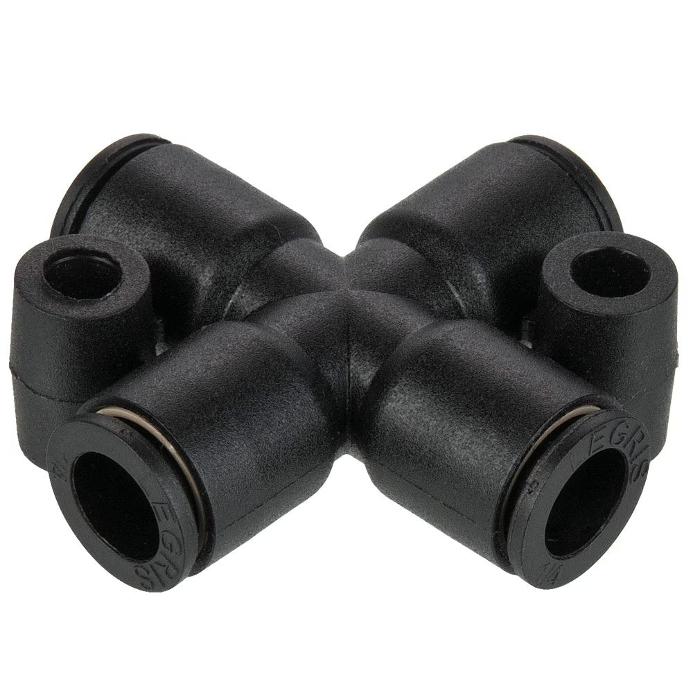347PLP-4 by Parker | Prestolok PLP Composite Push-to-Connect Fittings | Tube to Tube Fittings | 1/4" Equal Tube Size | .79" Length (L) | .17" Mounting Hole Diameter | Cross | Glass-Reinforced Nylon | Pack of 5
