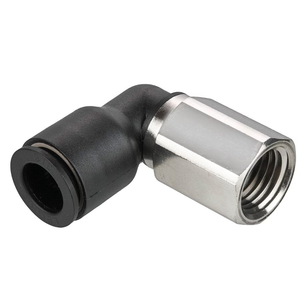 370PLP-8-6 by Parker | Prestolok PLP Composite Push-to-Connect Fittings | Thread Fitting | 1/2" Swivel x 3/8" Female NPT Thread | 22mm Hex | 1.04" Length (L) | 90° Elbow | Glass-Reinforced Nylon | Pack of 10