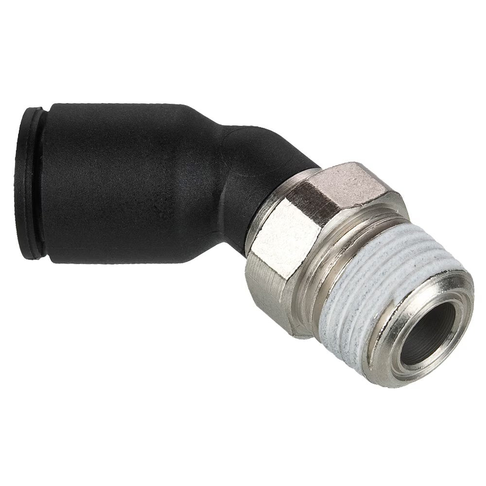 W379PLP-10M-4R by Parker | Prestolok PLP Composite Push-to-Connect Fittings | Thread Fitting | 10mm Tube Size x 1/4" Male BSPT Thread | 15mm Hex | 23.0mm Length | 45° Elbow | Glass-Reinforced Nylon | Pack of 10