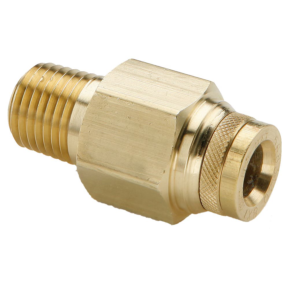 F2PMTB10-1/4 by Parker | Threaded Fitting | 10mm Push-to-Connect Connector x 1/4" Male Pipe Thread | 36.83mm Length | Straight | Brass
