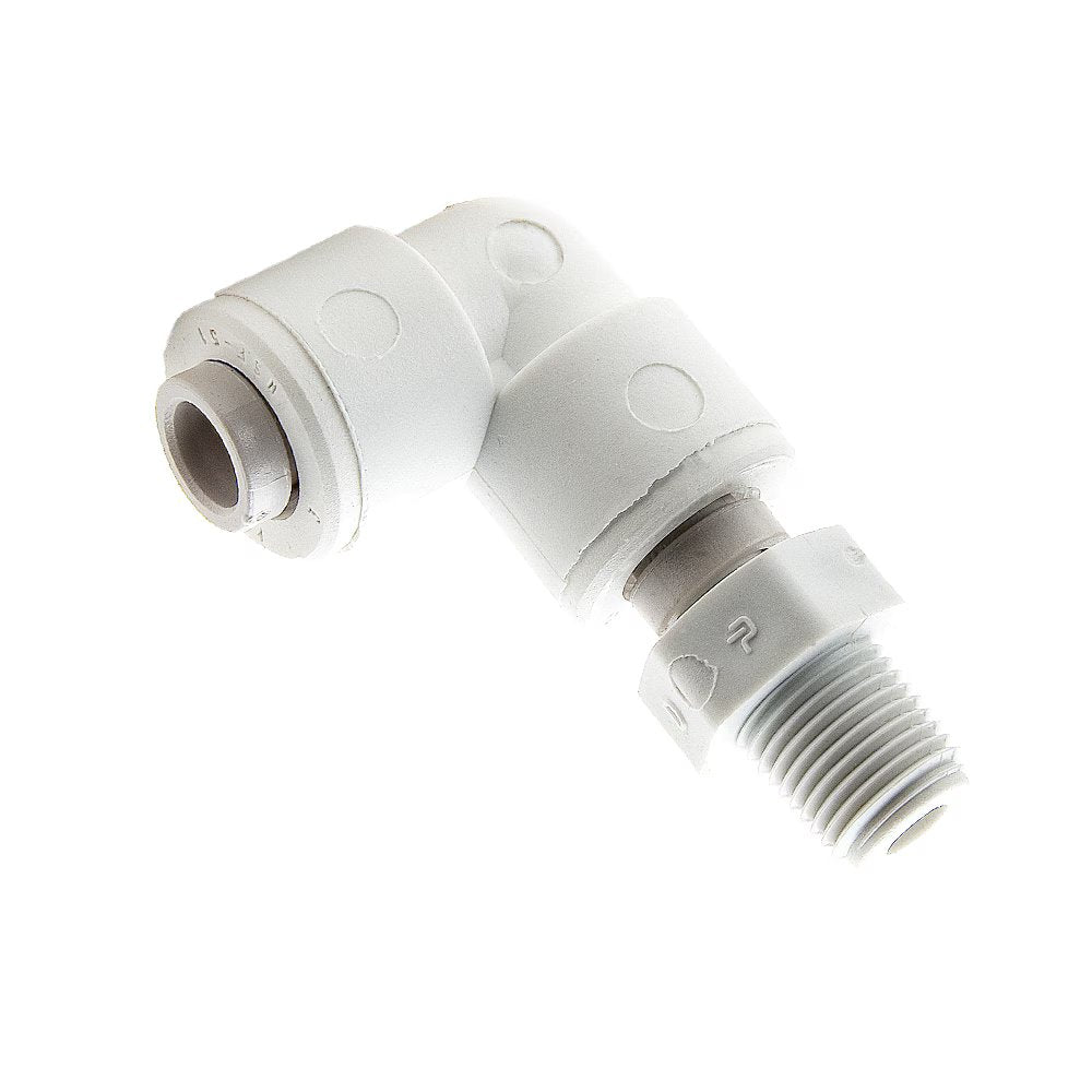 PP4MES2 by Parker | TrueSeal™ Threaded Fittings | 1/4" Tube OD x 1/8" Male NPTF Thread | 90° Elbow | White | Polypropylene
