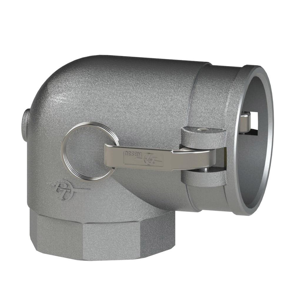 1400810 (10H) by PT-Coupling | Cam & Groove Adapter | Type H | 90° Elbow | 1" Female NPT x 1" Coupler | 316 Stainless Steel | Buna-N Seal